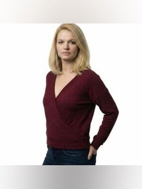 OGL Ribbed Burgundy Wrap-Front Sweater XL